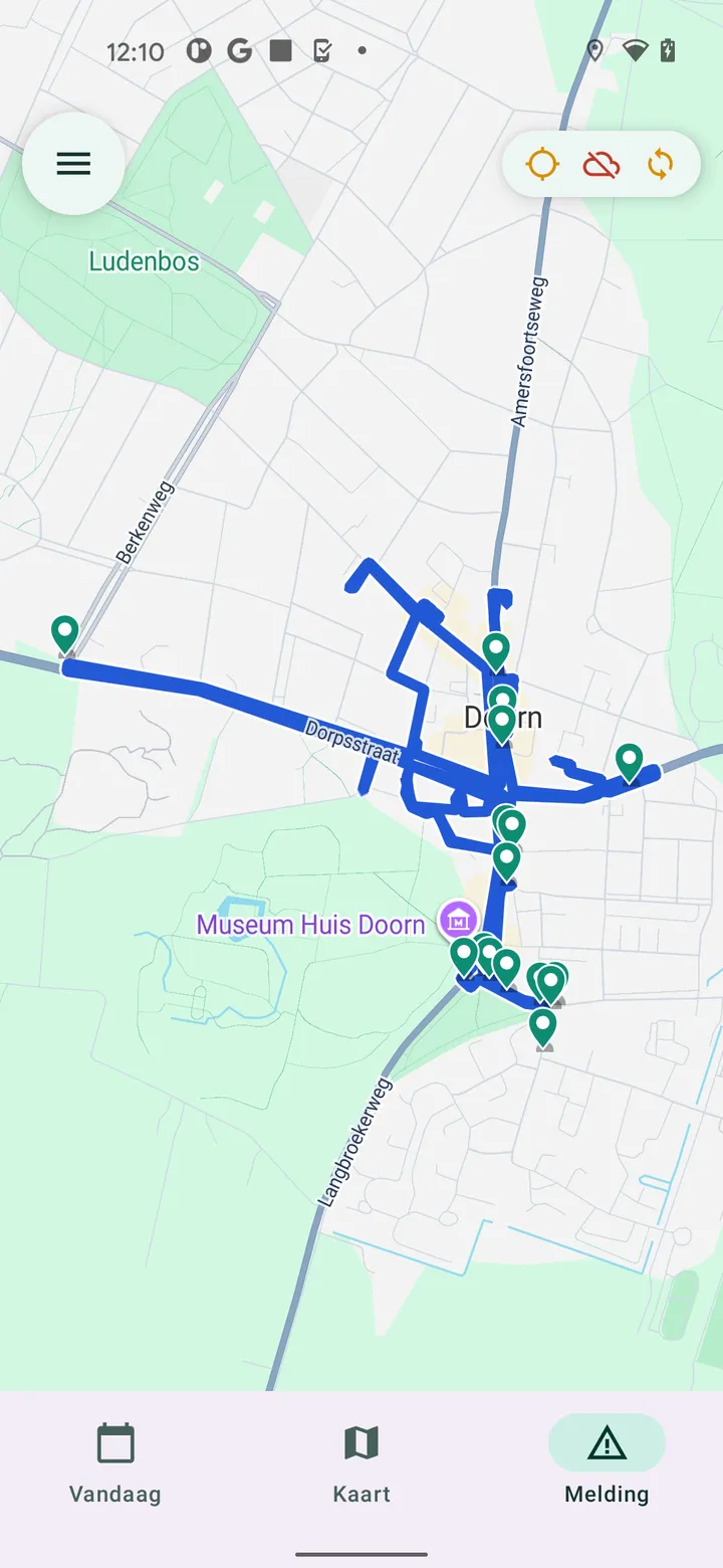 Routeoverzicht in de VeegTracker Pro app